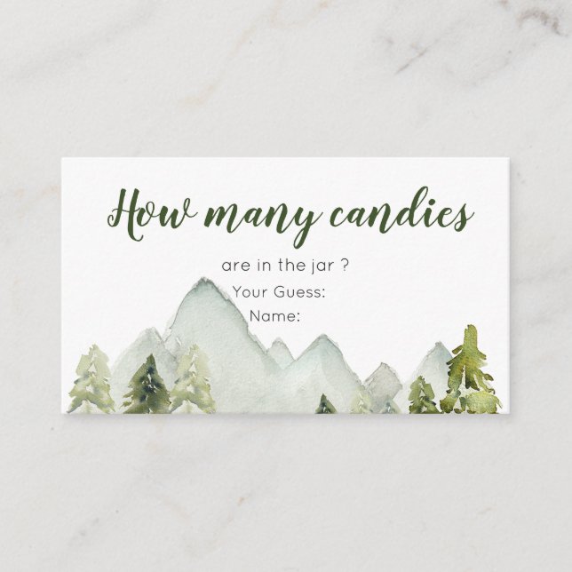 Carte D'accompagnement Pine Tree Adventure Baby shower Combien de bonbons (Devant)