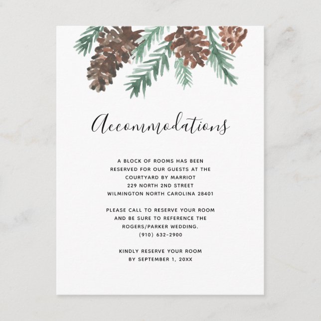 Carte D'accompagnement Pinecone d'hiver | Hébergements mariages (Devant)