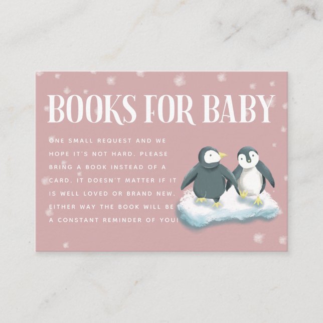 Carte D'accompagnement Pingouins roses - Baby shower d'hiver Demande de r (Devant)