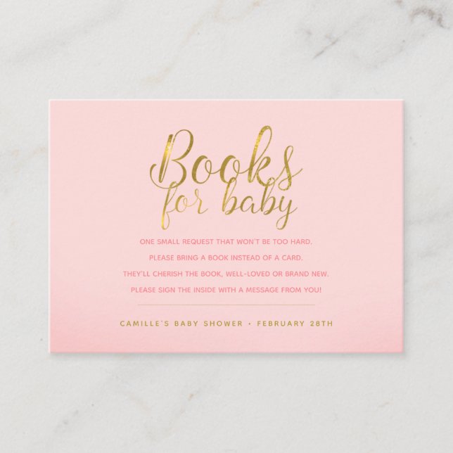 Carte D'accompagnement Pink and Gold Apportez un livre Demande Livres pou (Devant)
