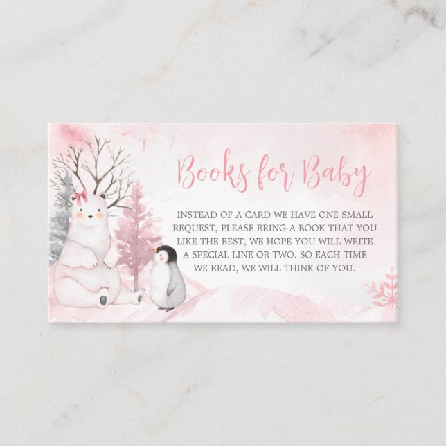 Carte D'accompagnement Pink Arctic Animals Baby shower Livres pour bébé (Devant)