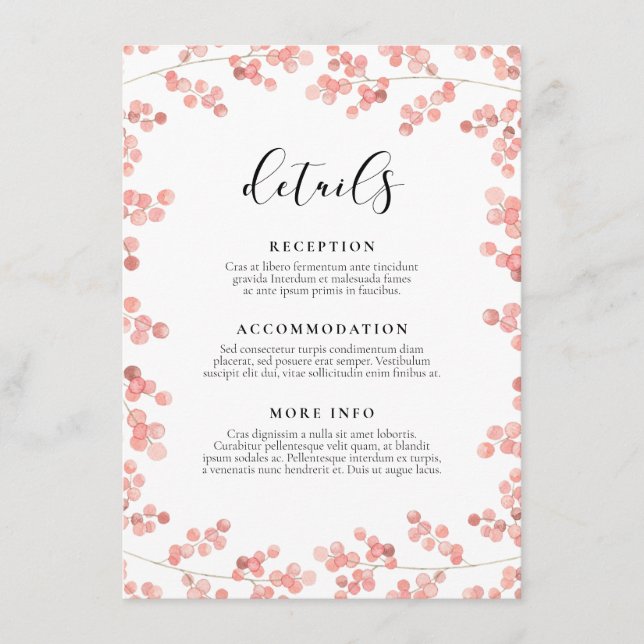 Carte D'accompagnement Pink Baby's Breath Information de l'invité du mari (Devant)