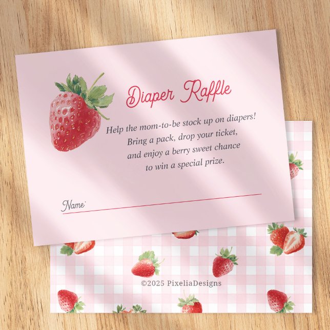Carte D'accompagnement Pink Berry Sweet-Strawberry Diaper raffle ticket (Strawberry-Pink-Berry Sweet Diaper Raffle Card, Spring Baby Girl Shower Fresh Market theme.)