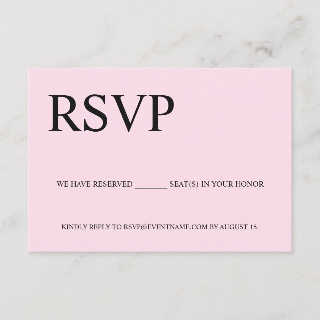 Carte D'accompagnement Pink Black Siège réservé Logo personnalisé Pas de  (Devant)