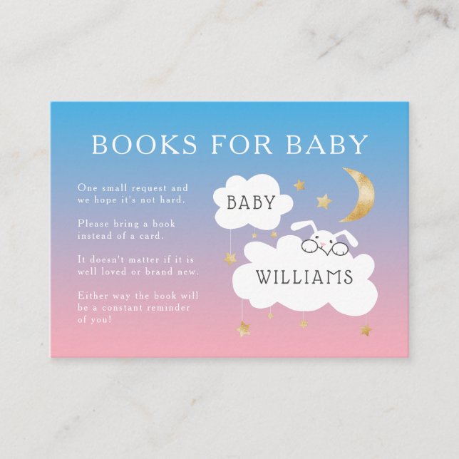 Carte D'accompagnement Pink Blue Stars Bunny Baby shower Demande de réser (Devant)