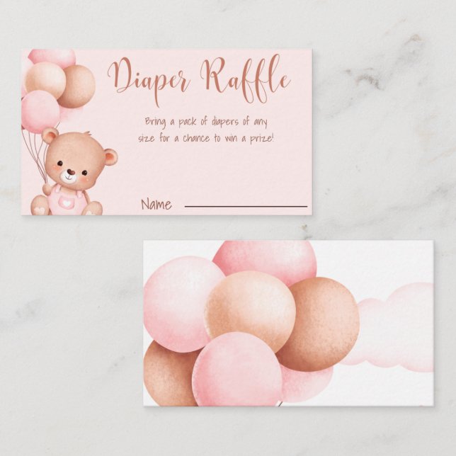 Carte D'accompagnement Pink Blush Bear Aquarelle Quireau Raffle billet (Devant / Derrière)