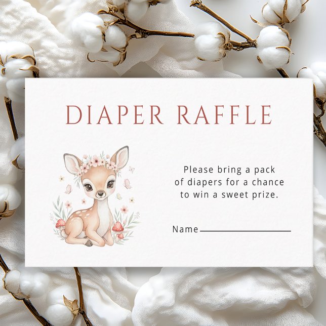 Carte D'accompagnement Pink Blush Woodland Deer Girl Diaper Raffle (Créateur téléchargé)