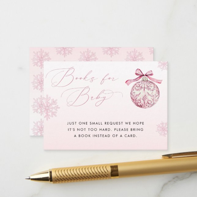 Carte D'accompagnement Pink Bow Christmas Ball Winter Girl Books for Baby (Devant/Arrière en situation)