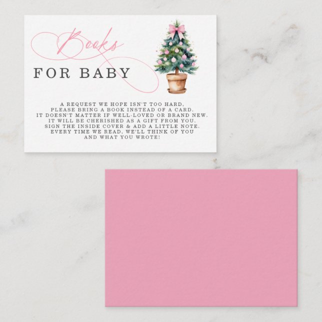 Carte D'accompagnement Pink Bow Christmas Tree Baby shower Demande de rés (Devant / Derrière)
