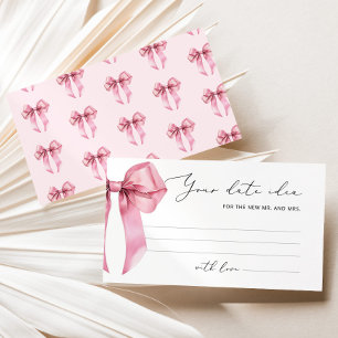 Carte D'accompagnement Pink Bow Date idées nuit. Jeu de la mariée du pot 