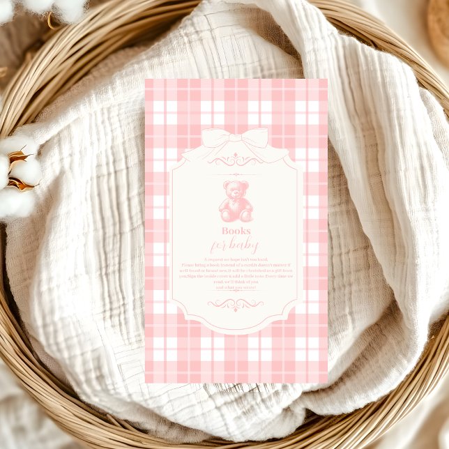 Carte D'accompagnement Pink Bow En vichy French Teddy Books for Baby (Créateur téléchargé)