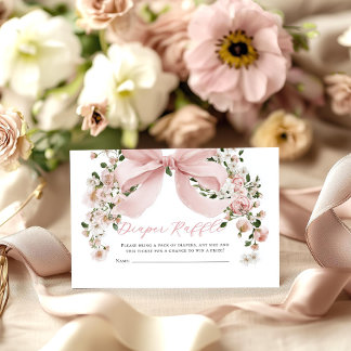 Carte D'accompagnement Pink Bow Floral Girl Baby Shower Diaper Raffle