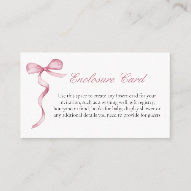 Carte D'accompagnement Pink Bow Girl Baby Custom Enclôture Card (Devant)