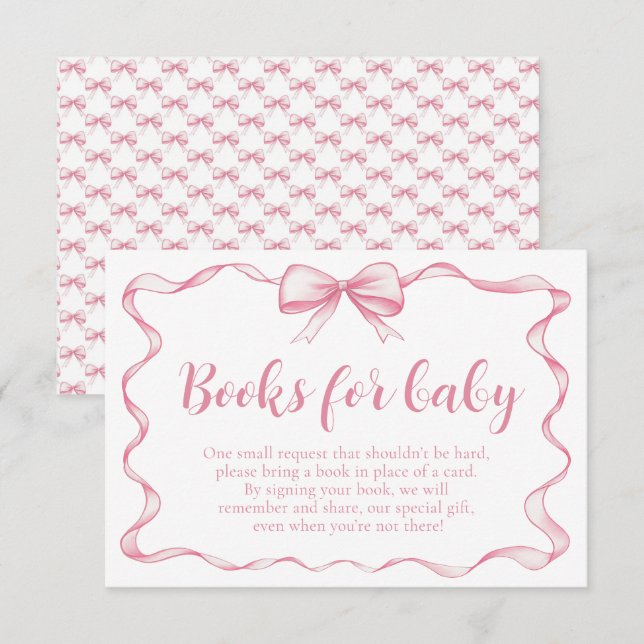 Carte D'accompagnement Pink Bow Girl Ribbon Baby shower Livres pour bébé (Devant / Derrière)