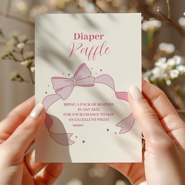 Carte D'accompagnement Pink Bow Minimalist Girl Showe Raffle Diapper (Créateur téléchargé)