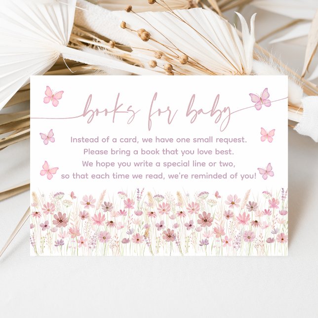 Carte D'accompagnement Pink Butterfly Wildflowers Baby Book Request (Créateur téléchargé)