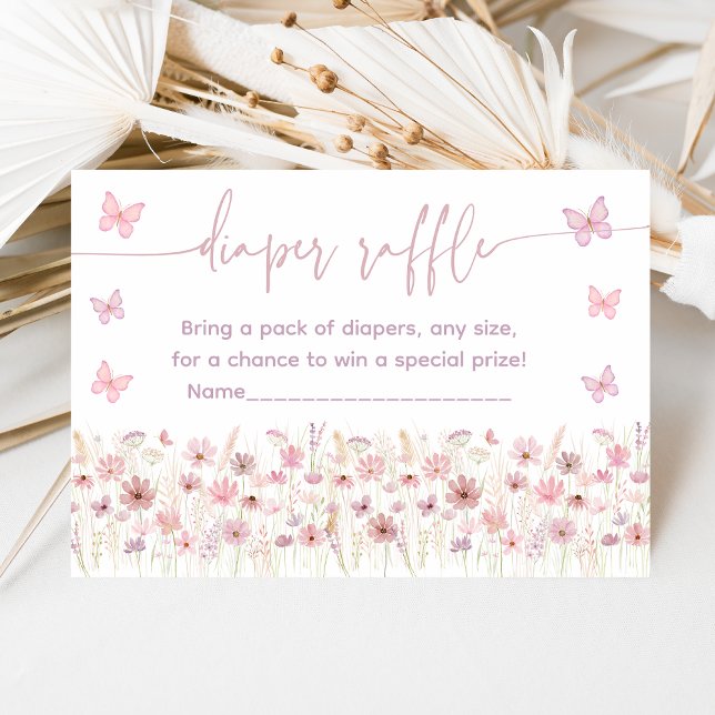 Carte D'accompagnement Pink Butterfly Wildflowers Baby Diaper Raffle (Créateur téléchargé)