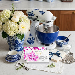 Carte D'accompagnement Pink Chinoiserie Recipe Request Bridal Shower 