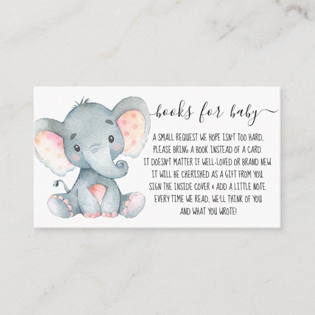 Carte D'accompagnement Pink Elephant Girl Book Demande de Baby shower (Devant)