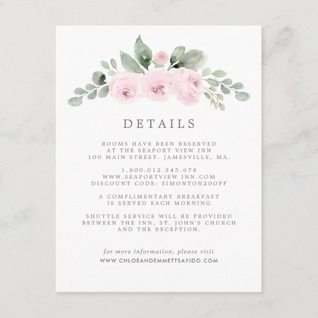 Carte D'accompagnement Pink Floral Botanical Mariage Détails de l'invité (Devant)