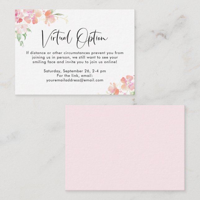 Carte D'accompagnement Pink Floral Virtual Option Baby shower Party Enclo (Devant / Derrière)