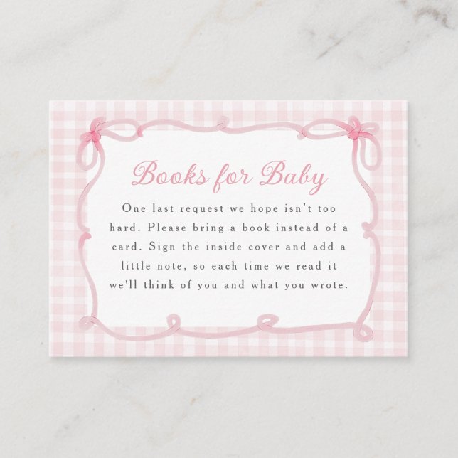 Carte D'accompagnement Pink Gingham Bow Frame Books for Baby (Devant)