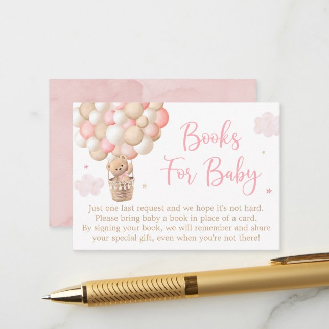 Carte D'accompagnement Pink Girl Teddy Bear Baby shower Demande de réserv (Devant/Arrière en situation)