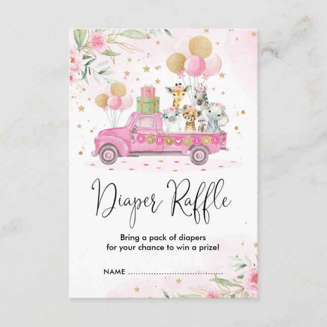 Carte D'accompagnement Pink Gold Jungle Safari Animaux Diaper Raffle (Devant)