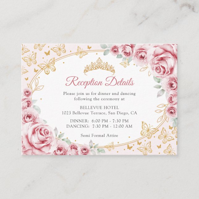 Carte D'accompagnement Pink Gold Quinceanera Reception Details (Devant)