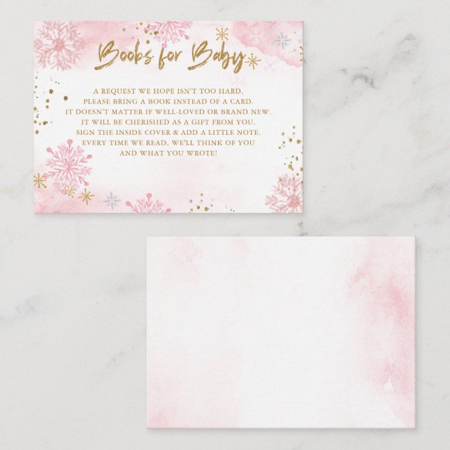 Carte D'accompagnement Pink Gold Snowflakes Baby shower Demande de réserv (Devant / Derrière)