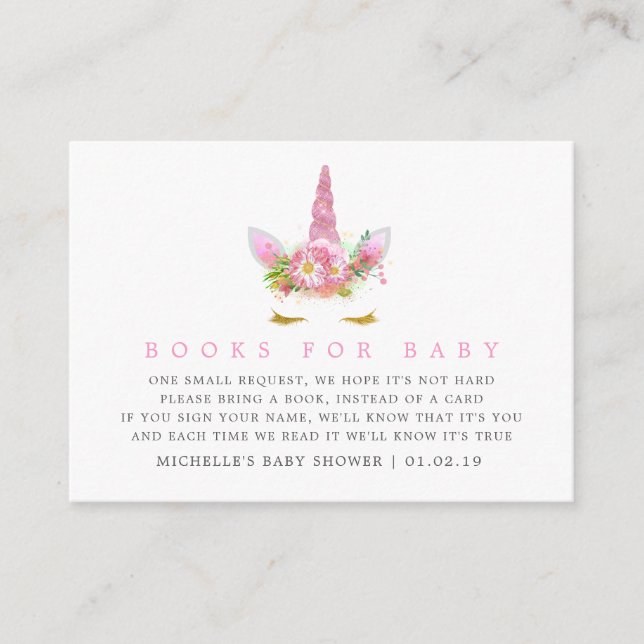 Carte D'accompagnement Pink & Gold Unicorn Girl Baby shower demande de ré (Devant)