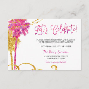 Carte D'accompagnement Pink Gold Watercolor Beach Réception Bat mitzvah