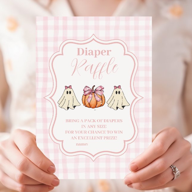Carte D'accompagnement Pink Halloween Ghost Bow Girl Baby Raffle Diapper (Créateur téléchargé)