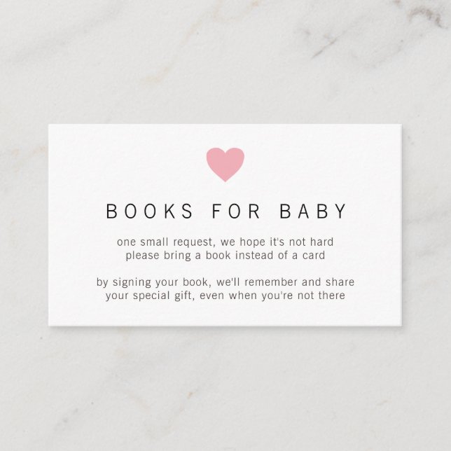 Carte D'accompagnement Pink Heart Simple Girl Books for Baby shower (Devant)