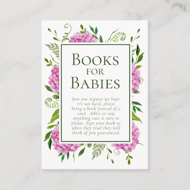 Carte D'accompagnement Pink Hydrangeas Girl Babies Douche Livres pour béb (Devant)