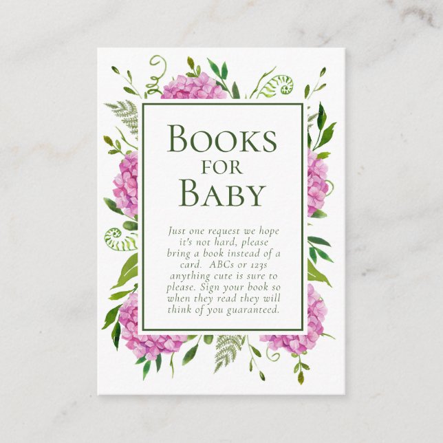 Carte D'accompagnement Pink Hydrangeas Girl Baby shower Livres pour bébé (Devant)