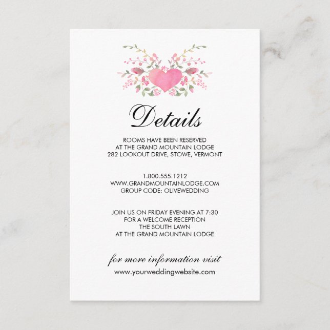 Carte D'accompagnement Pink Love | Détails de mariage rustique (Devant)