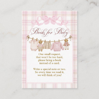 Carte D'accompagnement Pink Preppy Teddy Bear Girl Baby Shower books