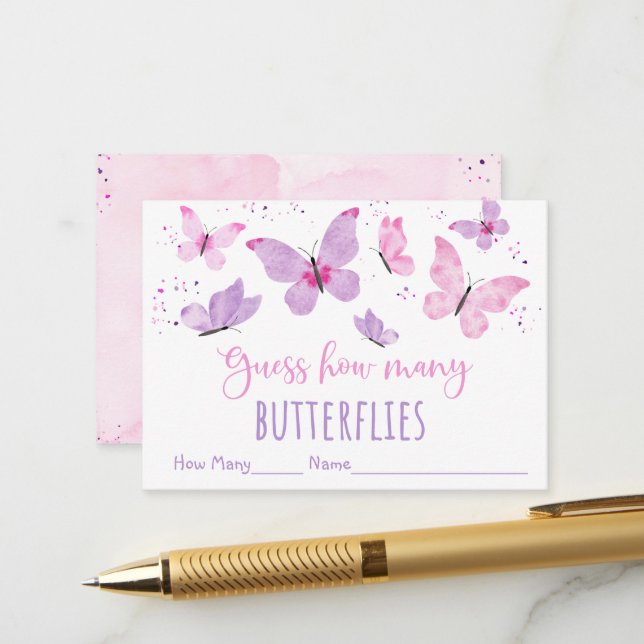 Carte D'accompagnement Pink Purple Butterfly Devine Combien De Jeu (Devant/Arrière en situation)