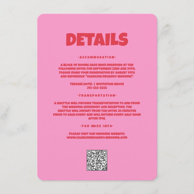 Carte D'accompagnement Pink Red Bold Funky Super Mariage Détail (Devant)