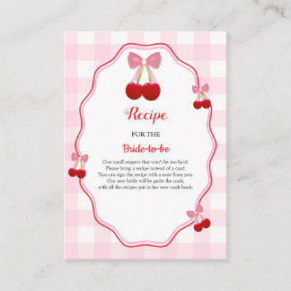 Carte D'accompagnement Pink Red Cherry Bridal Shower Recipe Request 