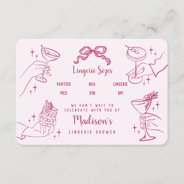 Carte D'accompagnement Pink Retro Cocktail Party Lingerie Tailles Inserti (Devant)