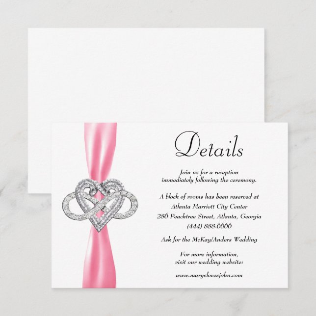 Carte D'accompagnement Pink Ribbon Infinity Heart Détails du Mariage (Devant / Derrière)