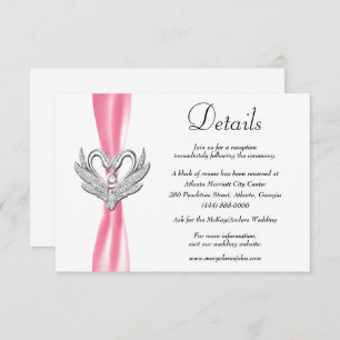 Carte D'accompagnement Pink Ribbon Silver Swans Détails du Mariage