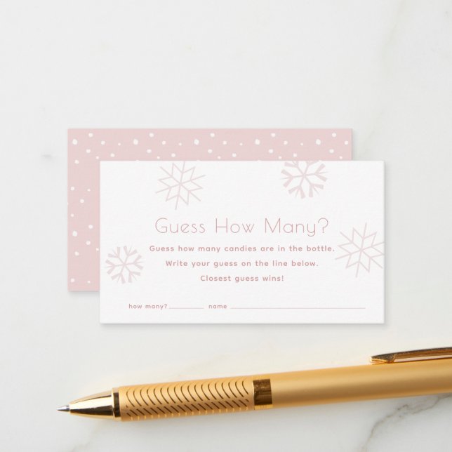 Carte D'accompagnement Pink Snowflakes Devine Combien De Baby showers Jeu (Devant/Arrière en situation)