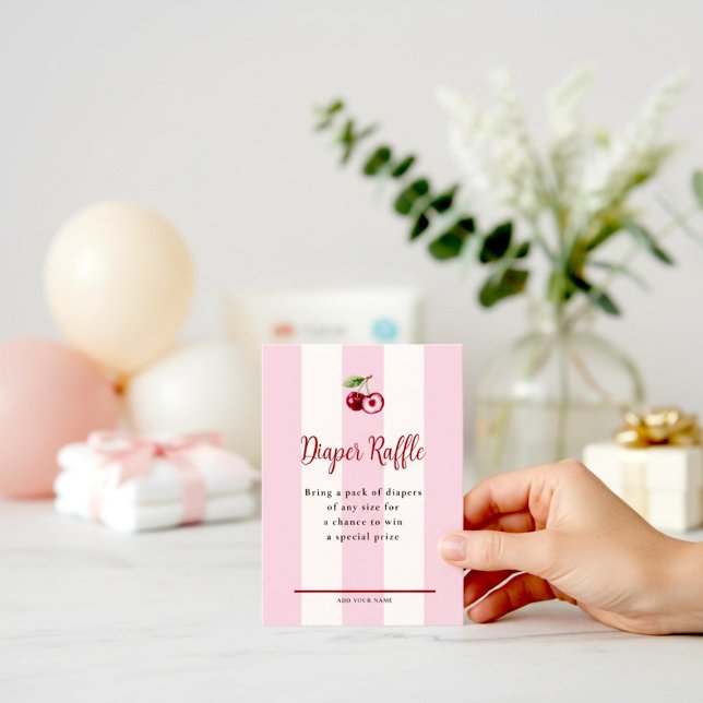 Carte D'accompagnement Pink Stripe Cherry Accent Diaper Raffle  (Créateur téléchargé)