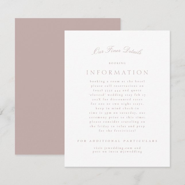 Carte D'accompagnement Pink Taupe Classique Élégant Mariage formel (Devant / Derrière)