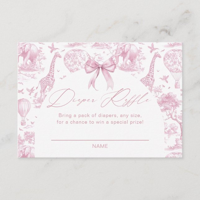 Carte D'accompagnement Pink Toile Safari Animal Diaper Raffle (Devant)