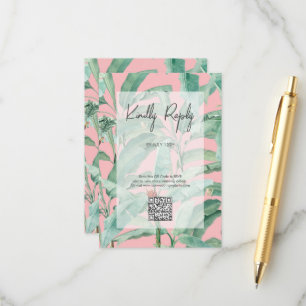 Carte D'accompagnement Pink Tropical Banana Palm Feuille Mariage