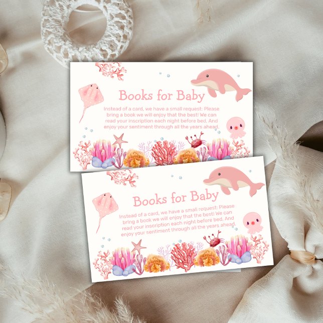 Carte D'accompagnement Pink Under Sea Dolphin Girls Livres Pour Baby show (Pink Under Sea Dolphin Girl Books For Baby Shower Enclosure Card)